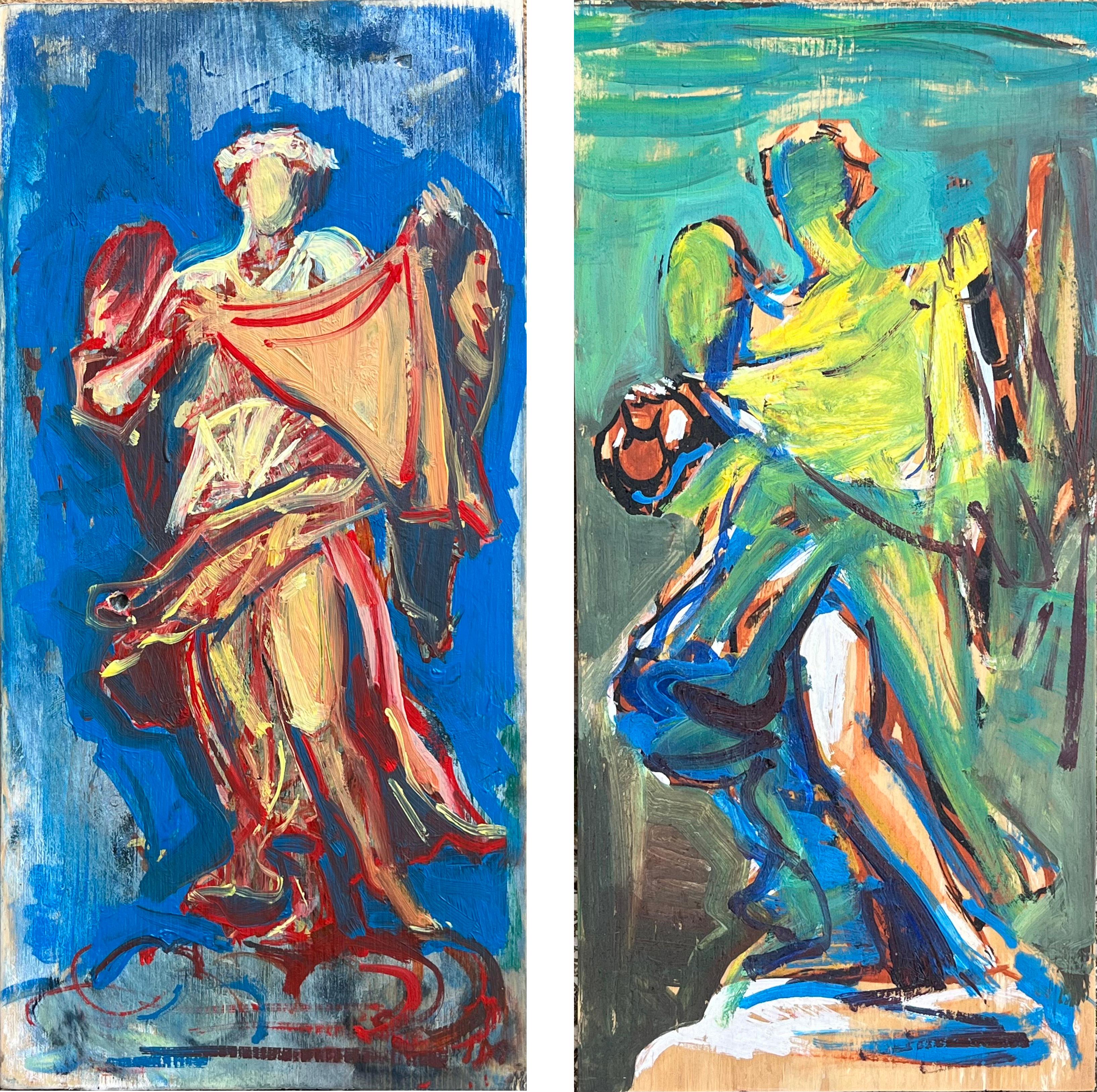 Ivan Markovic Abstract Painting - Angel with Veronica's Veil I (Diptych)- Painting Inspired by Bernini's Sculpture