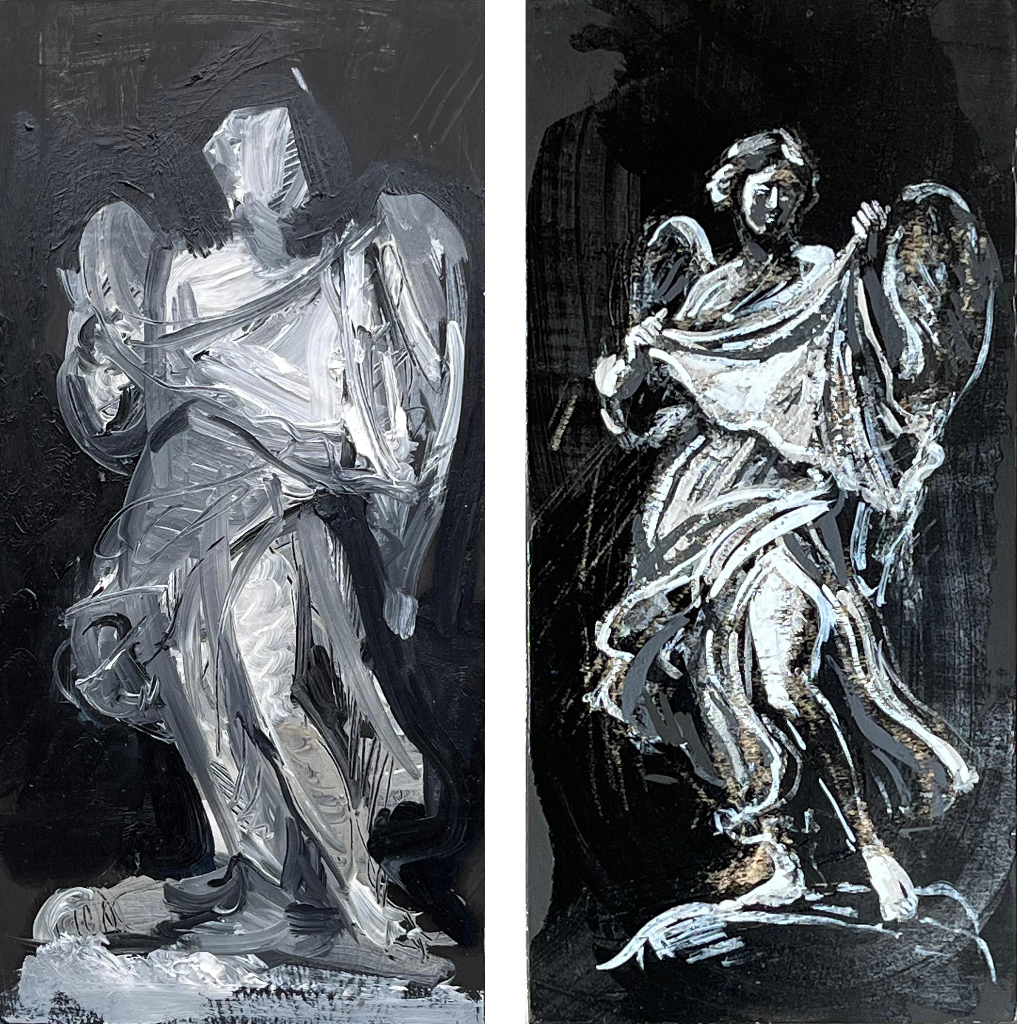 Angel with Veronica's Veil II - Abstract vs Figurative painting of Angel