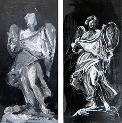 Angel with Veronica's Veil II - Abstract vs Figurative painting of Angel