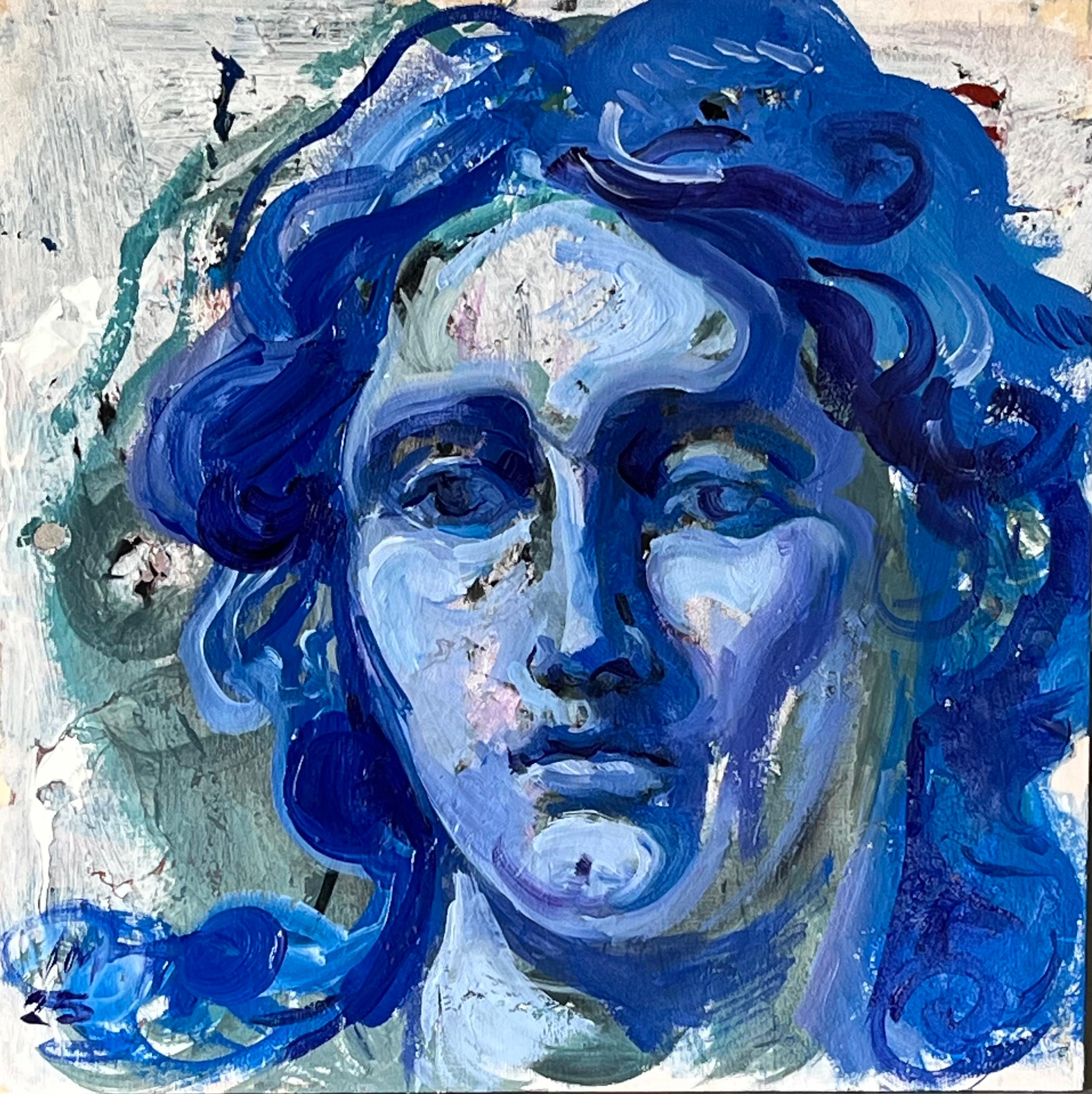 Blaue Stunde I - Buntes Gemälde von Berninis berühmten Engelsskulpturen