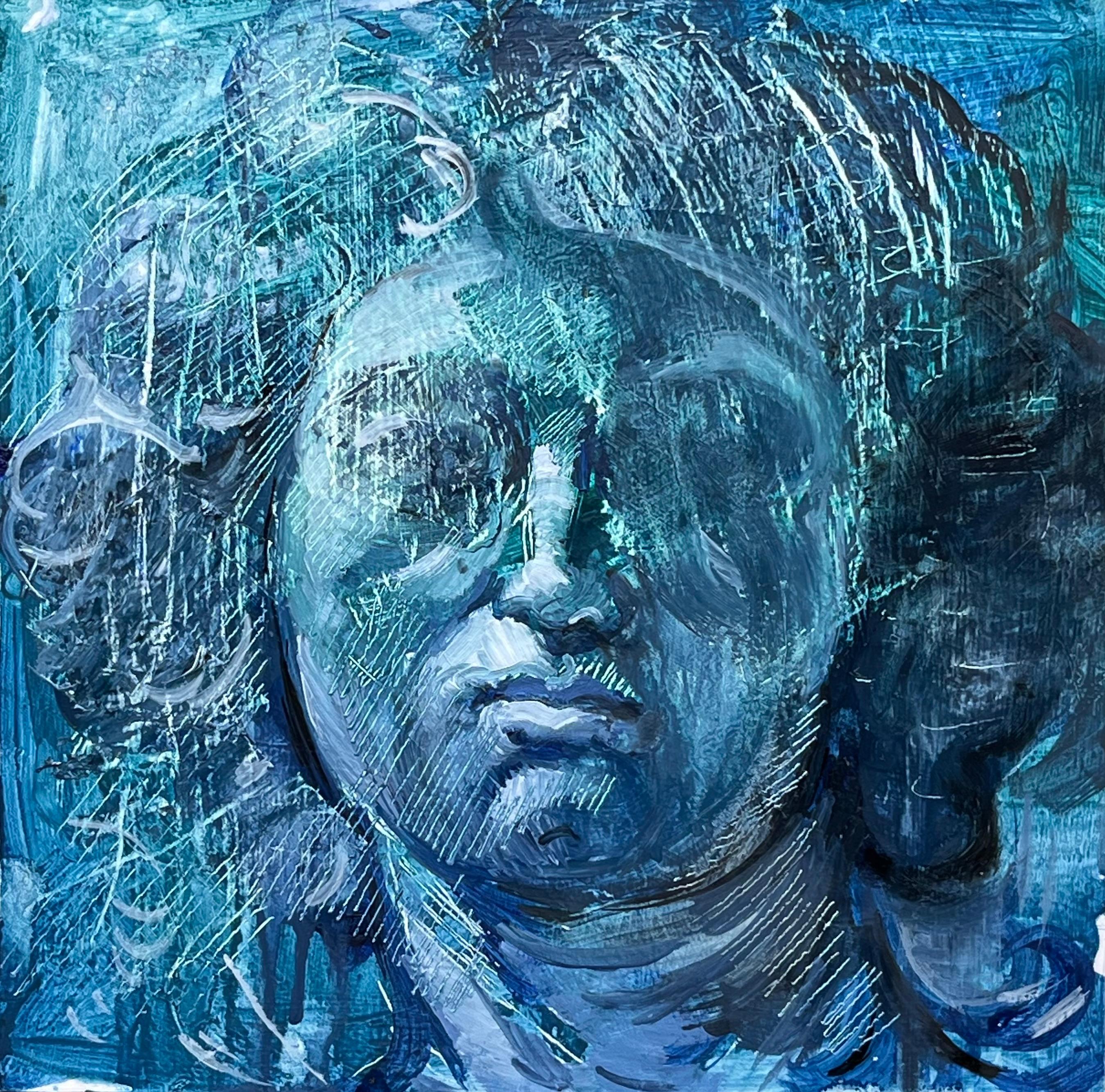 Ivan Markovic Figurative Painting – Blaue Stunde II - Gemälde, inspiriert von Berninis Engelsskulpturen in Rom