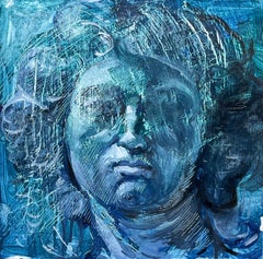 Blue Hour II - Painting Inspired by Bernini's Angel Sculptures in Rome