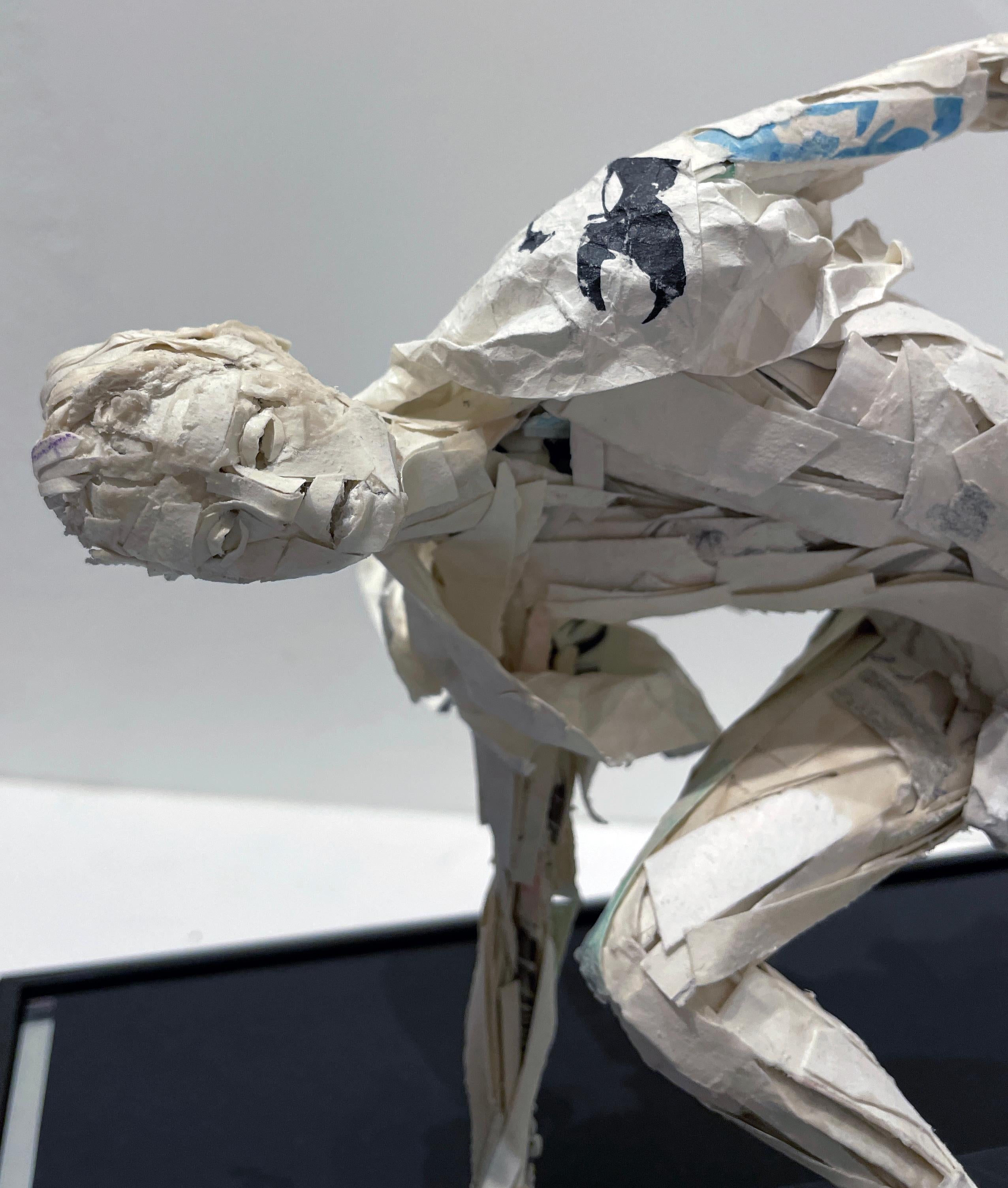 Figure Buffeted by Wind - Paper Sculpture, Male Swept Up in a Gust of Wind For Sale 6