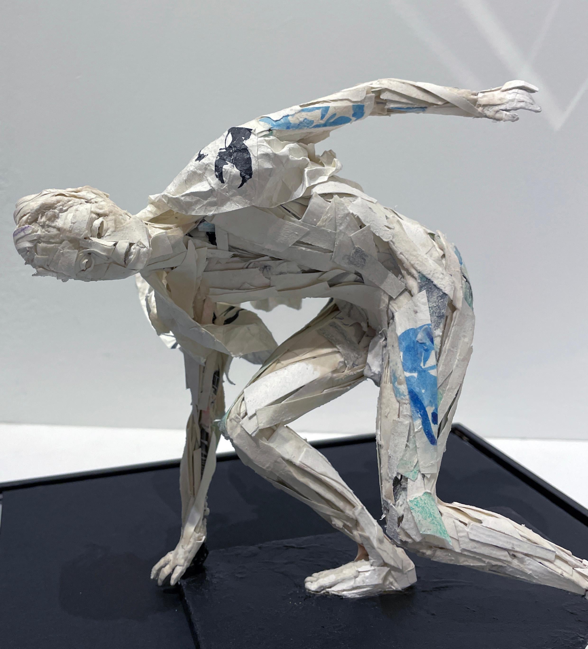 Figure Buffeted by Wind - Paper Sculpture, Male Swept Up in a Gust of Wind For Sale 7