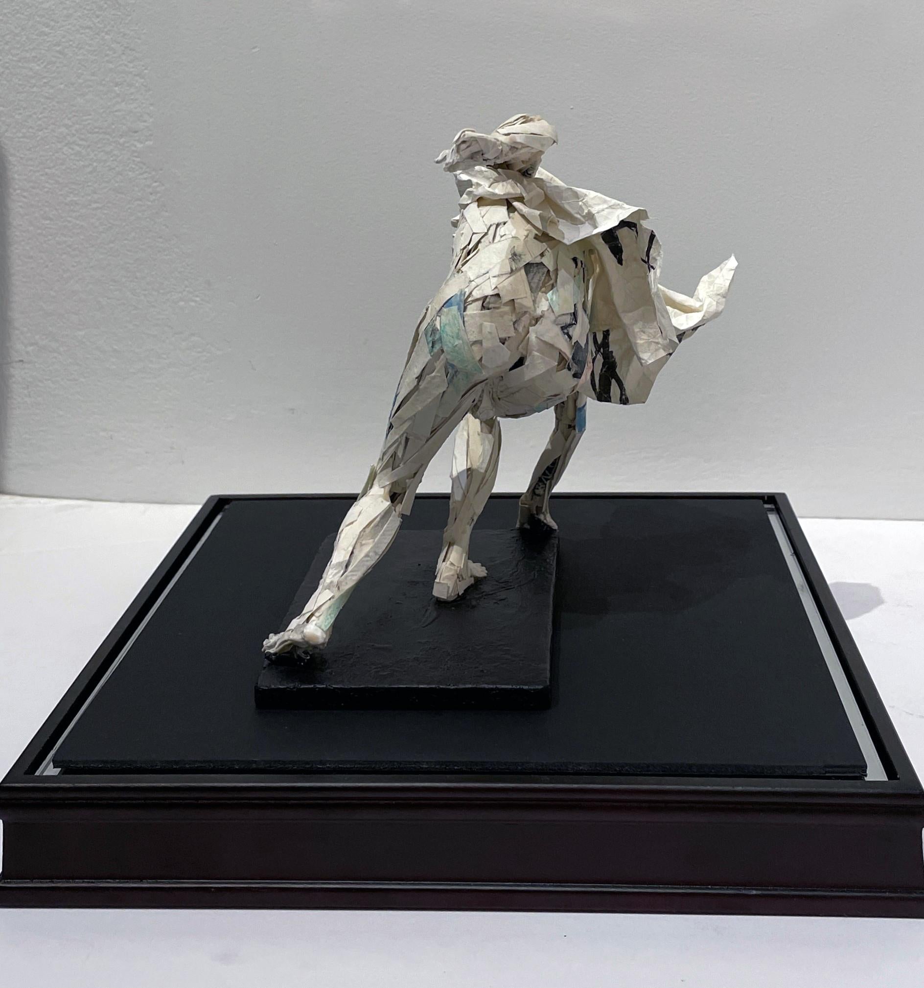 Figure Buffeted by Wind - Paper Sculpture, Male Swept Up in a Gust of Wind For Sale 1