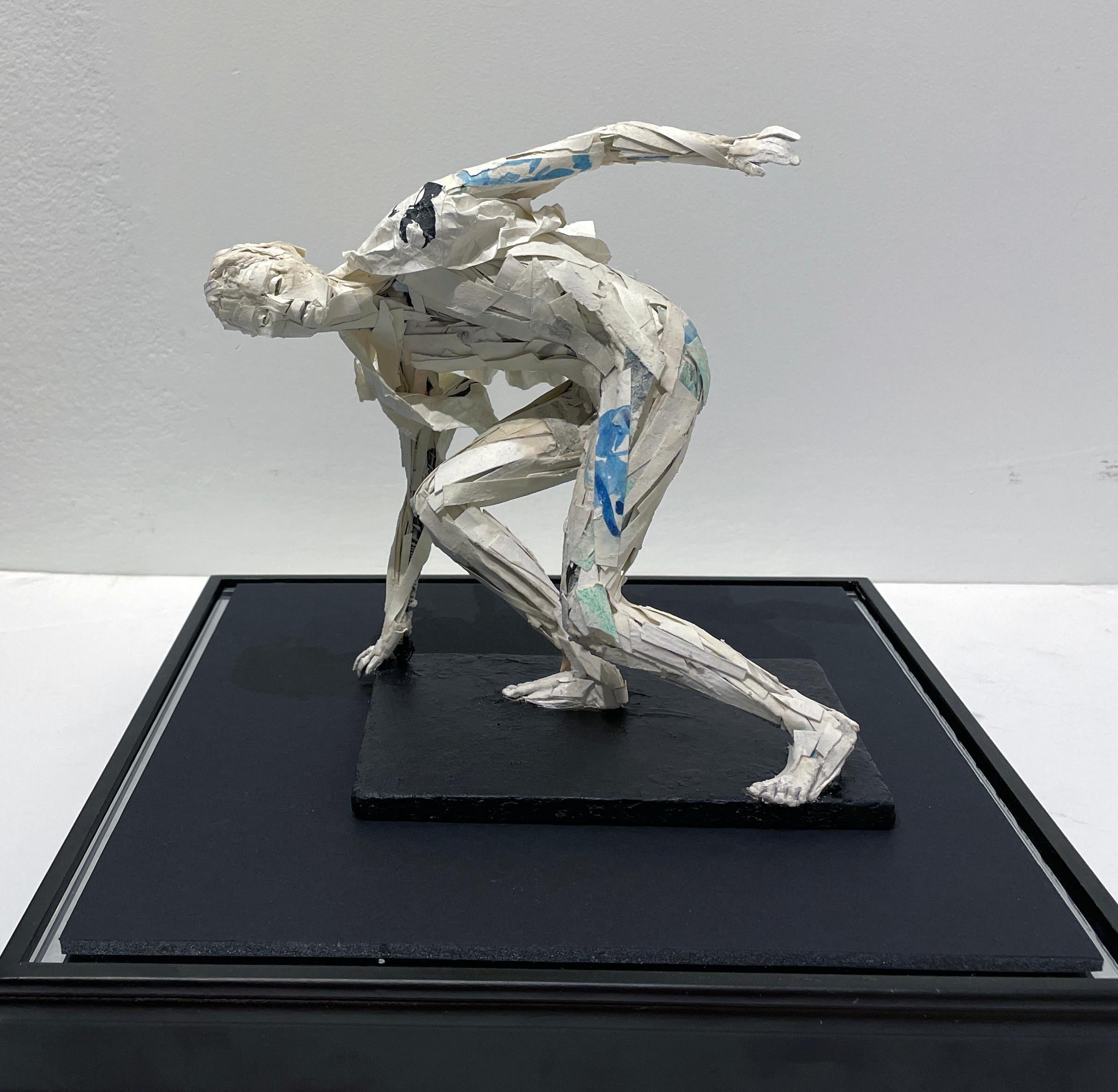 Figure Buffeted by Wind - Paper Sculpture, Male Swept Up in a Gust of Wind