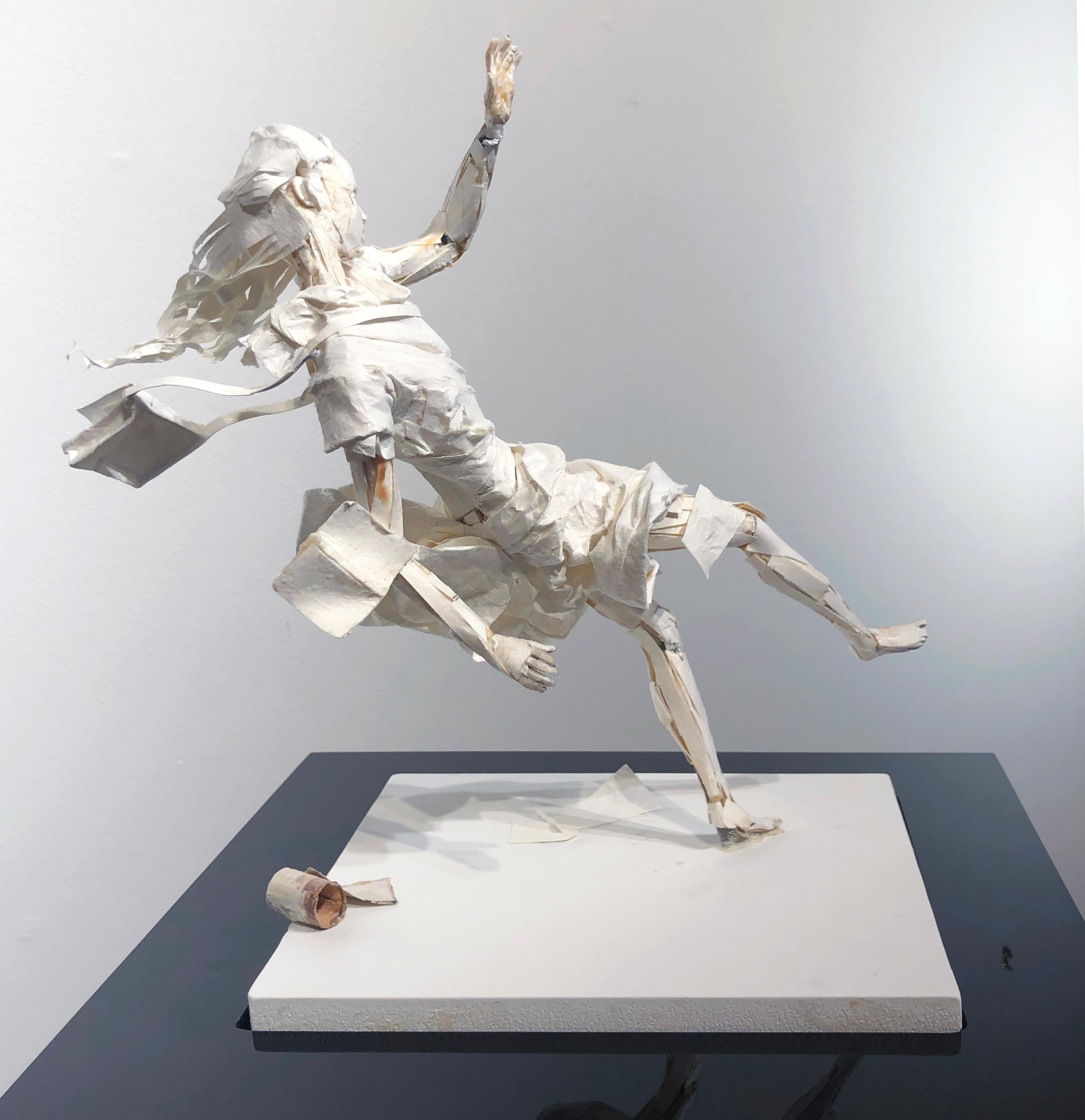 Ivan Markovic Figurative Sculpture - The East Wind Rises - Highly Detailed Paper Sculpture of Woman in a Wind Storm