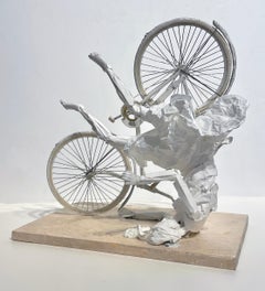Falling Up - Highly Detailed Paper Sculpture of Woman Falling Off a Bicycle