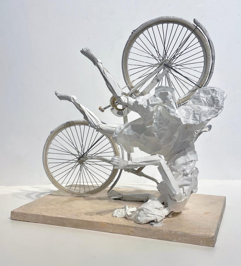Ivan Markovic Falling Up Highly Detailed Paper Sculpture of Woman Falling Off a Bicycle For