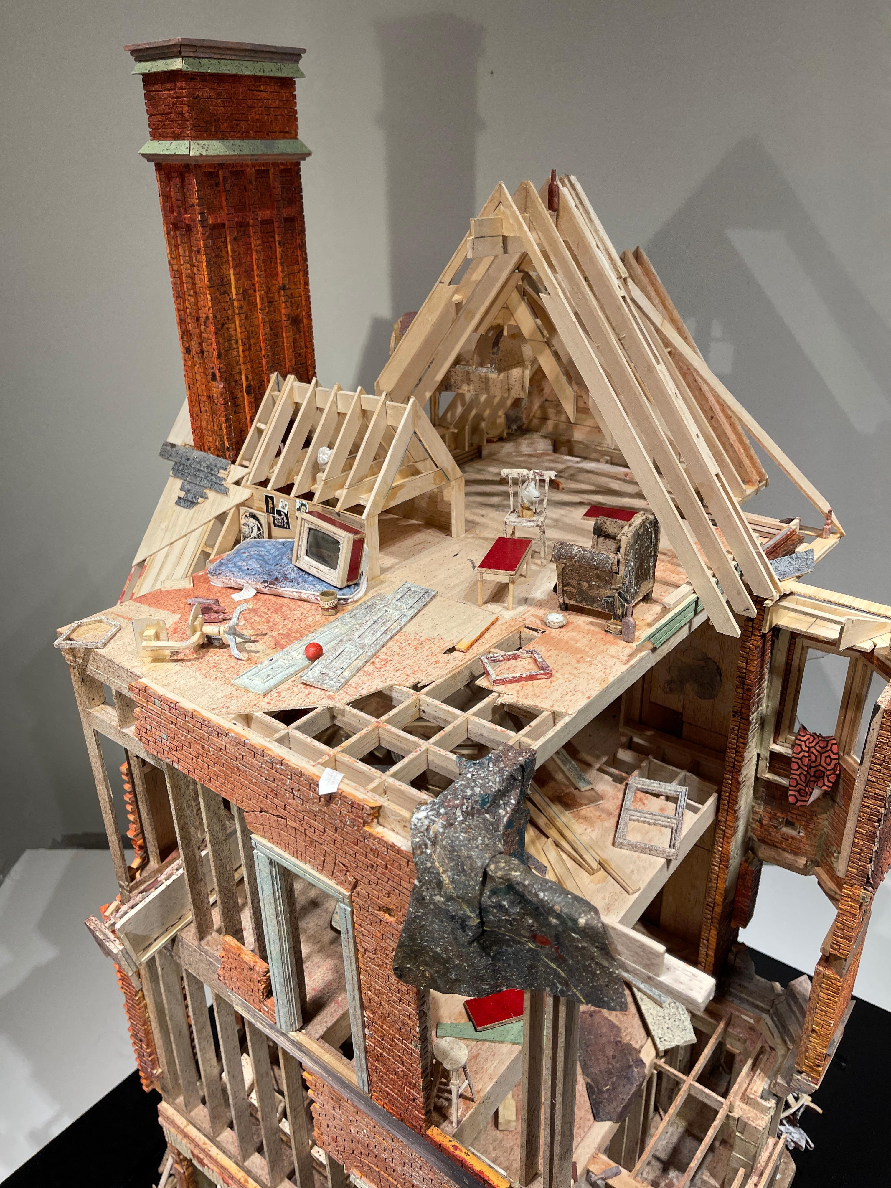 The Redpath Mansion - Highly Detailed Scale Model Sculpture, Crumbling Building - Contemporary Mixed Media Art by Ivan Markovic