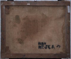 En la playa - Pintura al óleo sobre lienzo de Ivan Mosca - Años 50