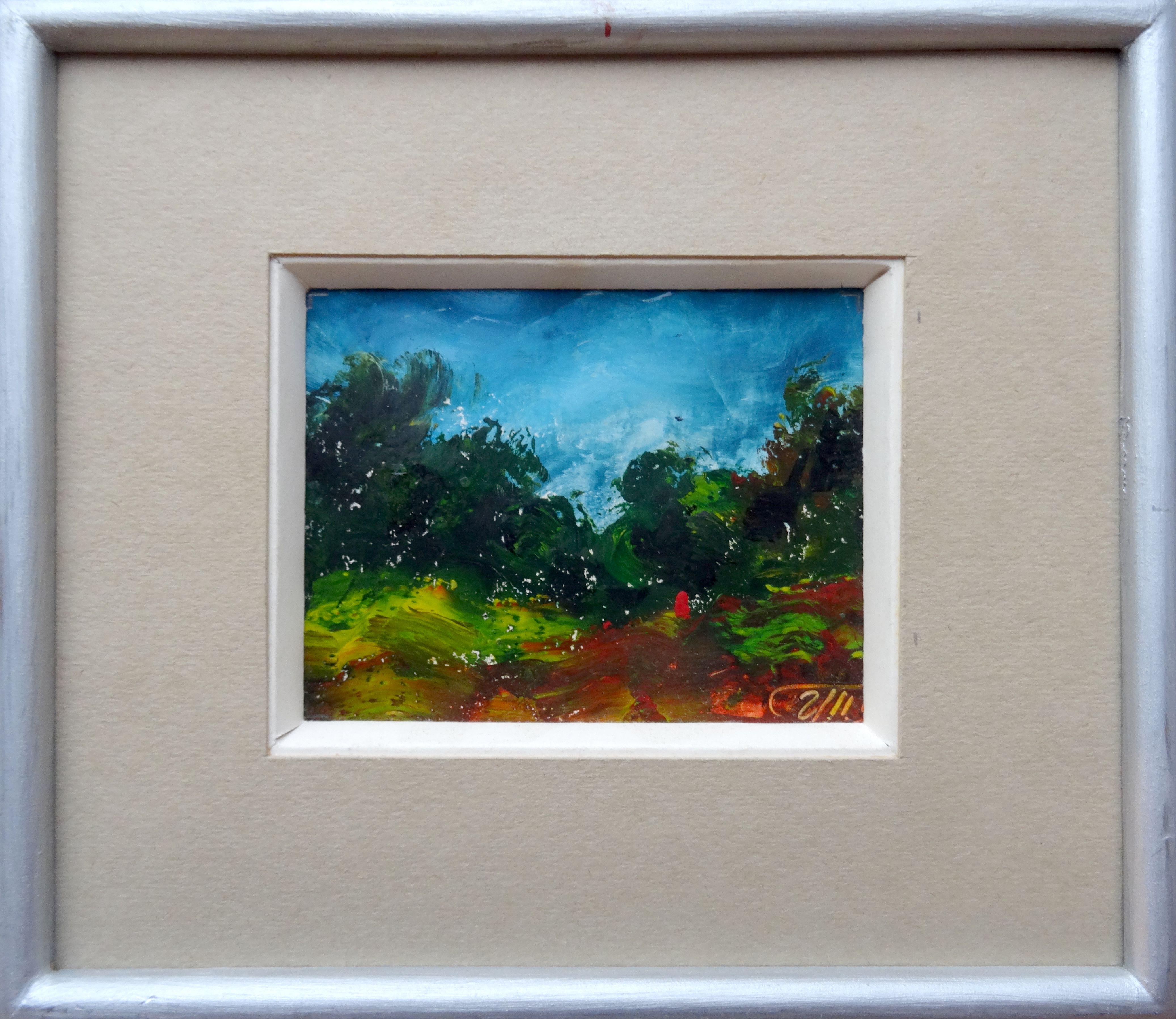 In greens  2005, cardboard, oil, 11x13 cm - Painting by Ivan Pustoskin