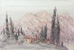 En las montañas de Italia, pintura paisajística impresionista, óleo sobre lienzo