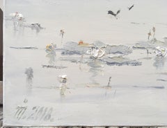 «El lago de los lirios blancos», pintura paisajística impresionista, óleo sobre lienzo, 2018