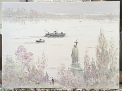 Le printemps sur le Dniepr, peinture de paysage impressionniste, huile sur toile, 2025