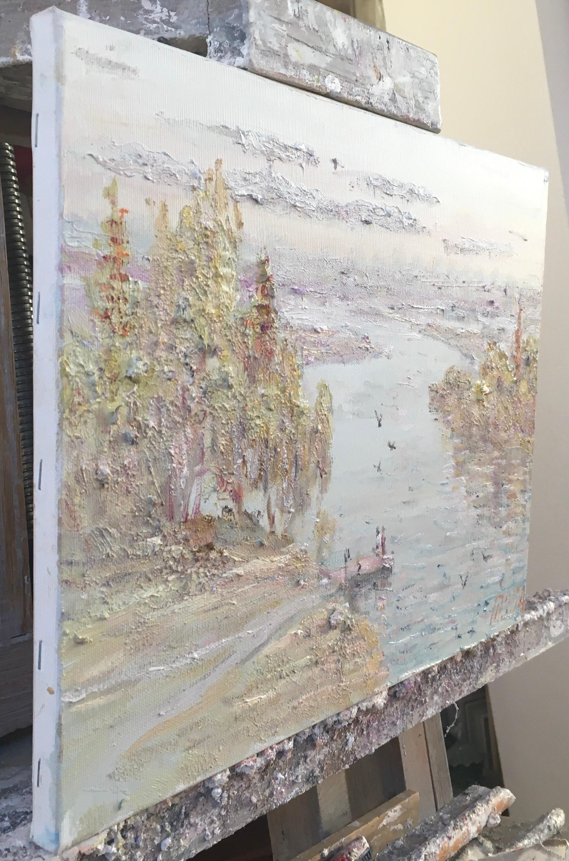 « L'automne doré » - Gris Landscape Painting par Ivan Pylypenko
