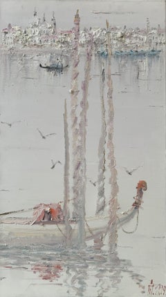 La gondole, peinture impressionniste de paysage, huile sur toile, 2019