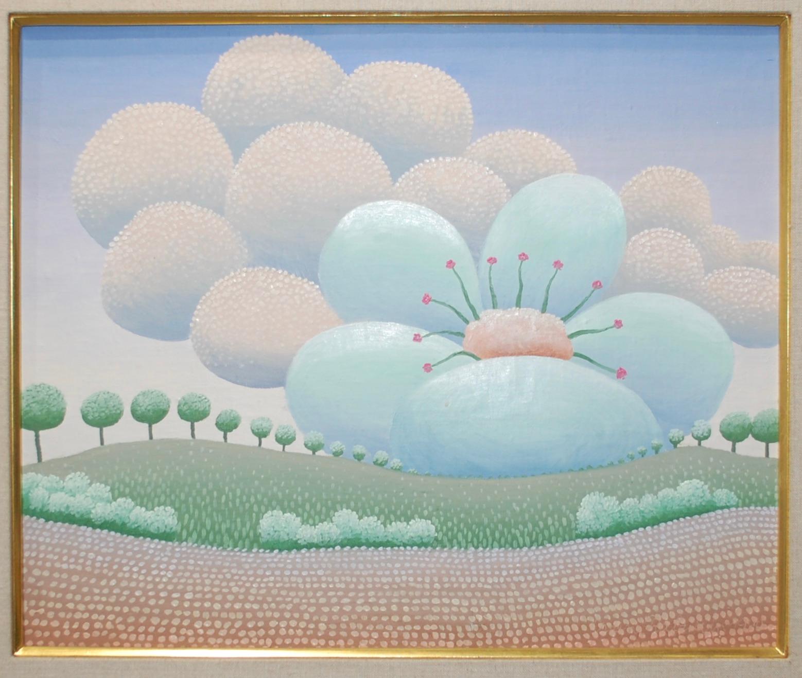 Big Spring Flower Surrealistic Landscape Painting For Sale 1