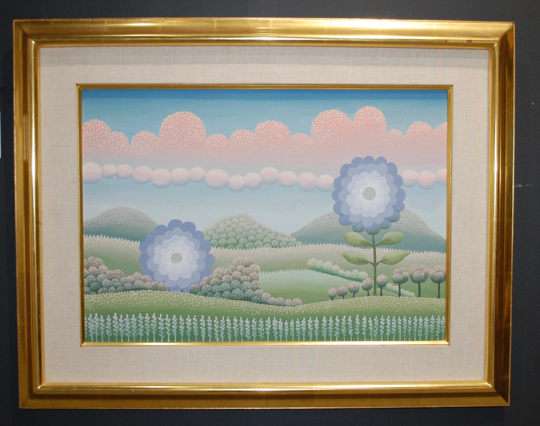 Blue Flowers In The Landscape
 1987
Artist signed lower right corner, oil on canvas 15