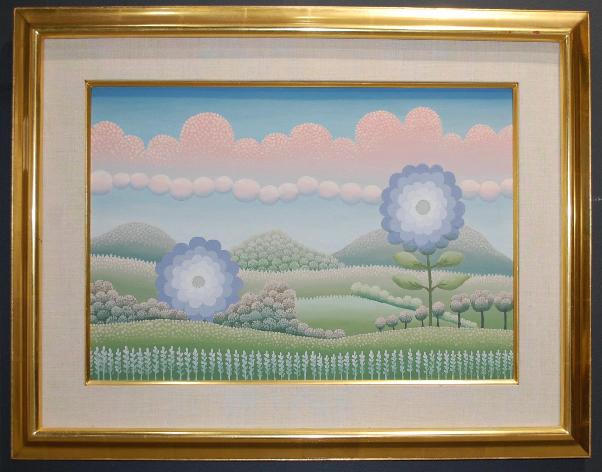 Ivan Rabuzin Landscape Painting - Blue Flowers In The Landscape Oil Painting