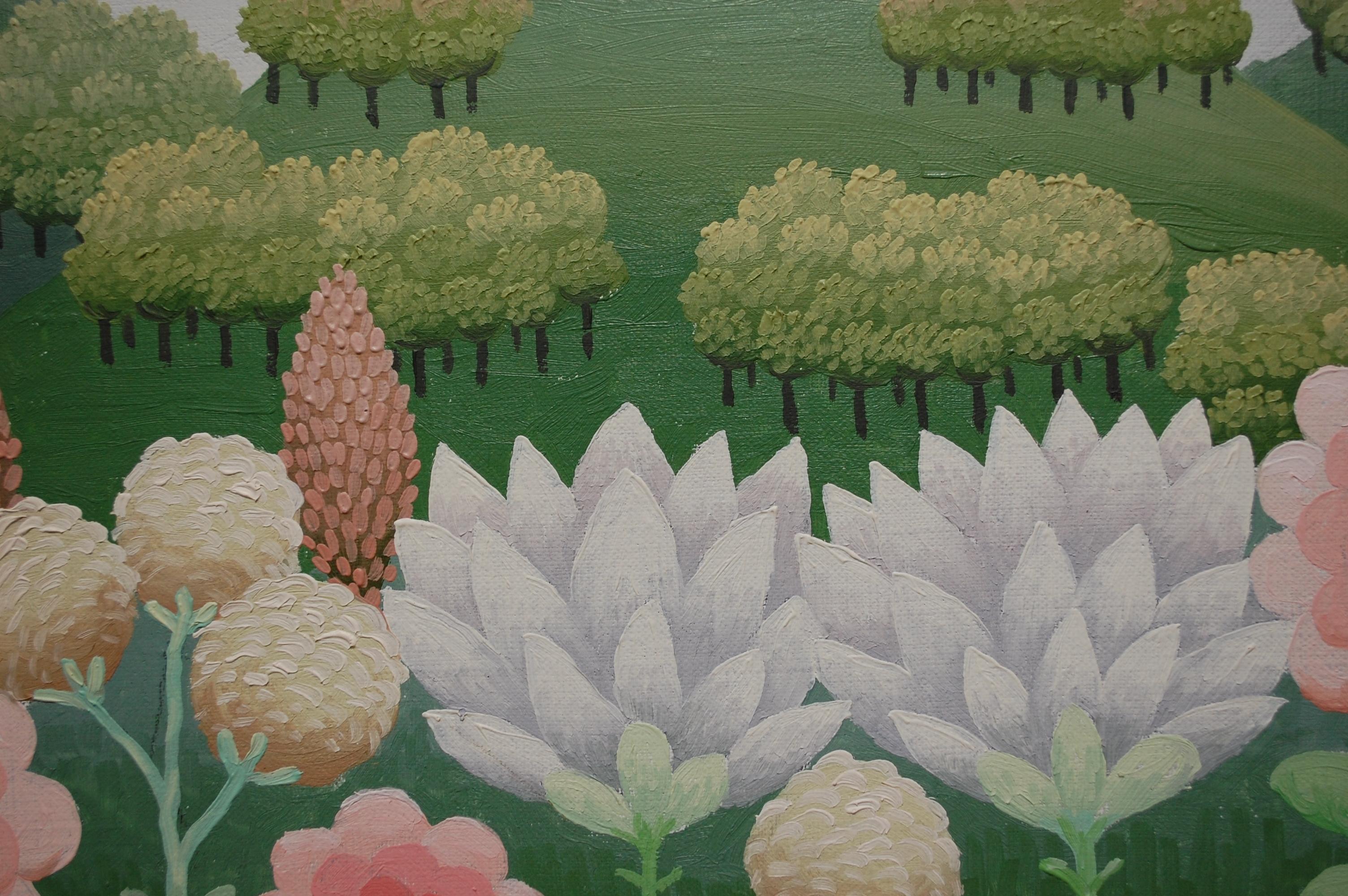 Paysage du jardin d'Eden avec des fleurs
Non signé, huile sur toile 21 