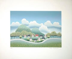 Impression sérigraphie originale Country Town d'Ivan Rabuzin, années 1990