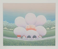 «Gran flor detrás del pueblo», serigrafía de arte popular floral firmada por Iván Rabuzin