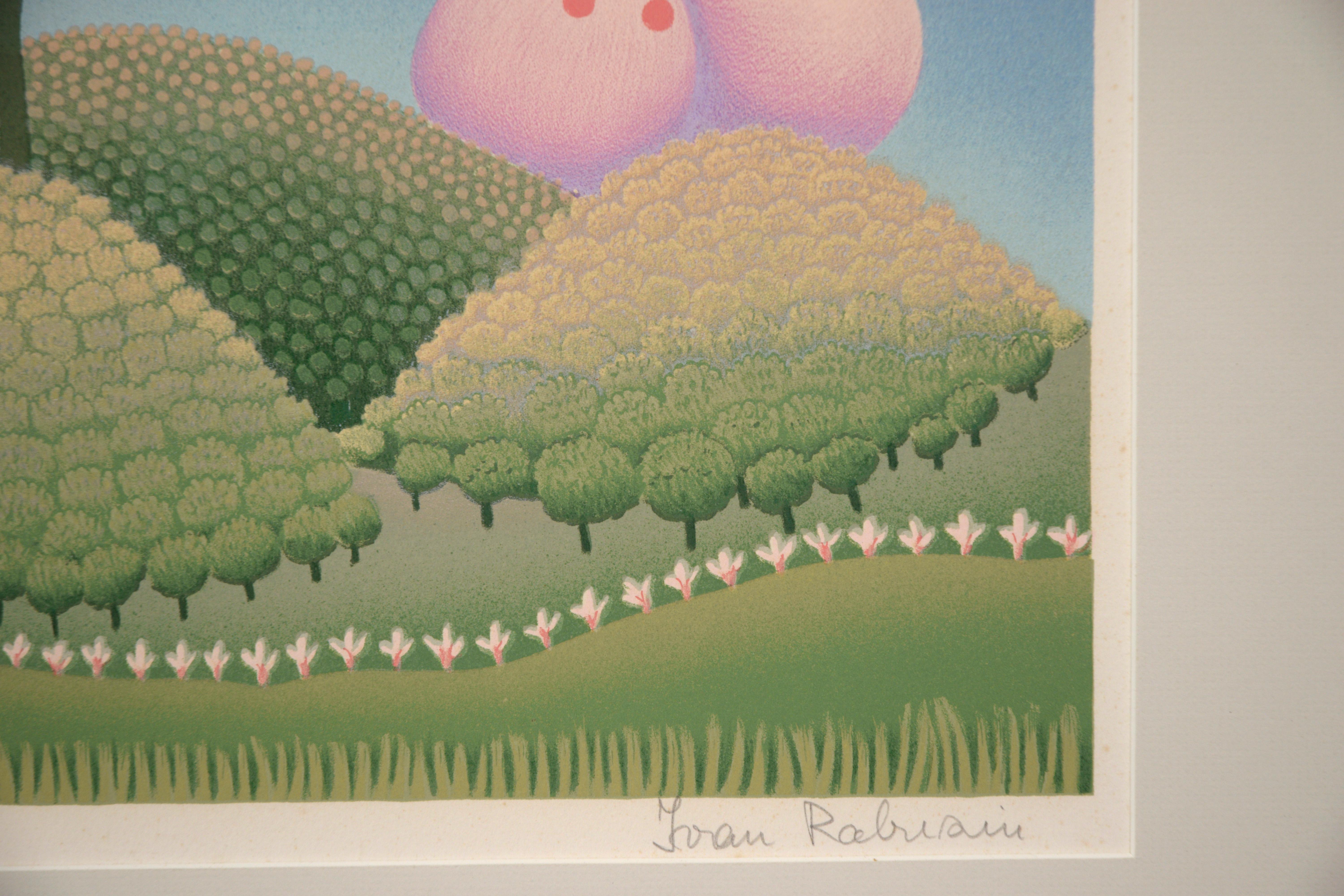 Pink Flowers - Limited Edition Naive Serigraph For Sale 5