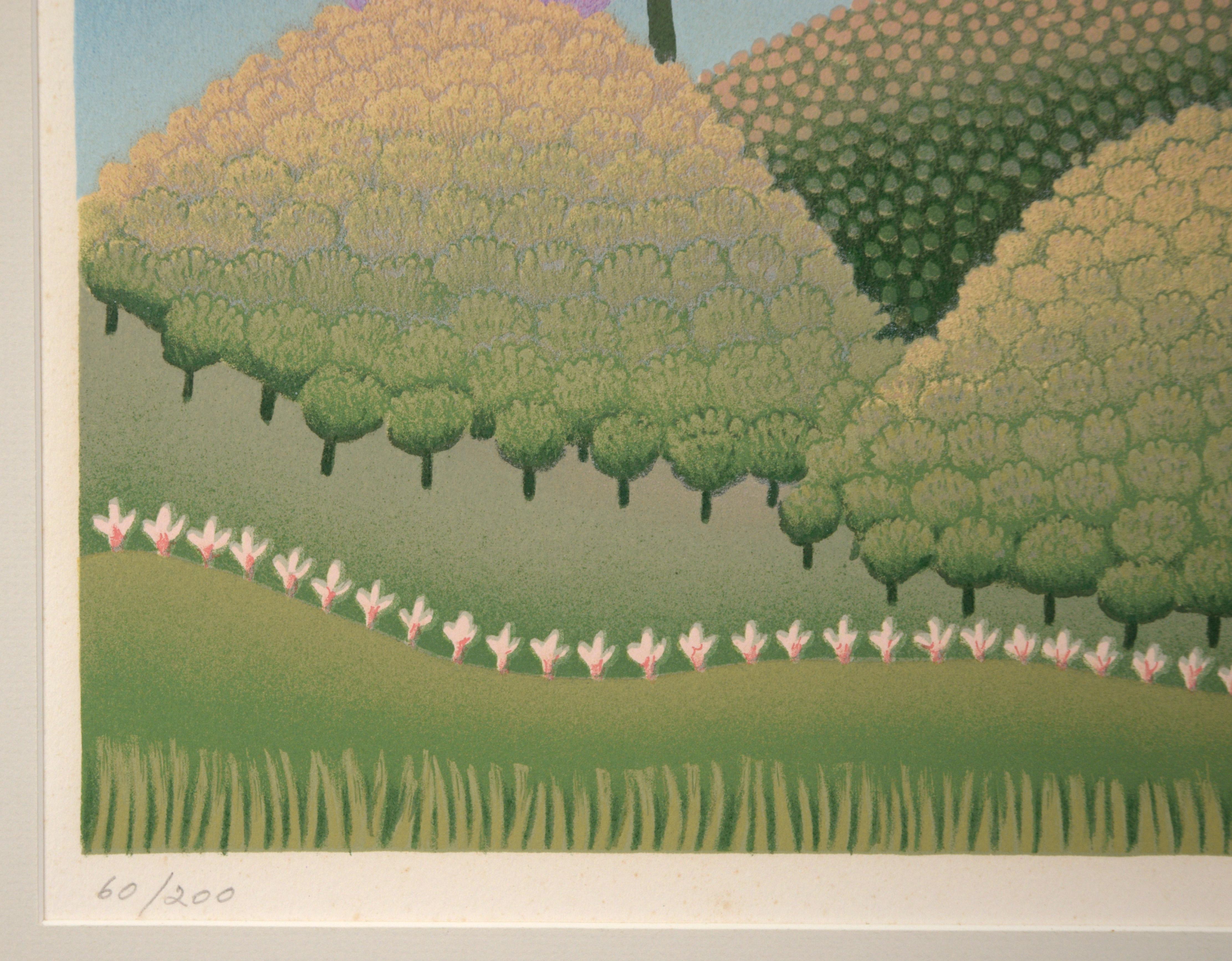 Pink Flowers - Limited Edition Naive Serigraph For Sale 3