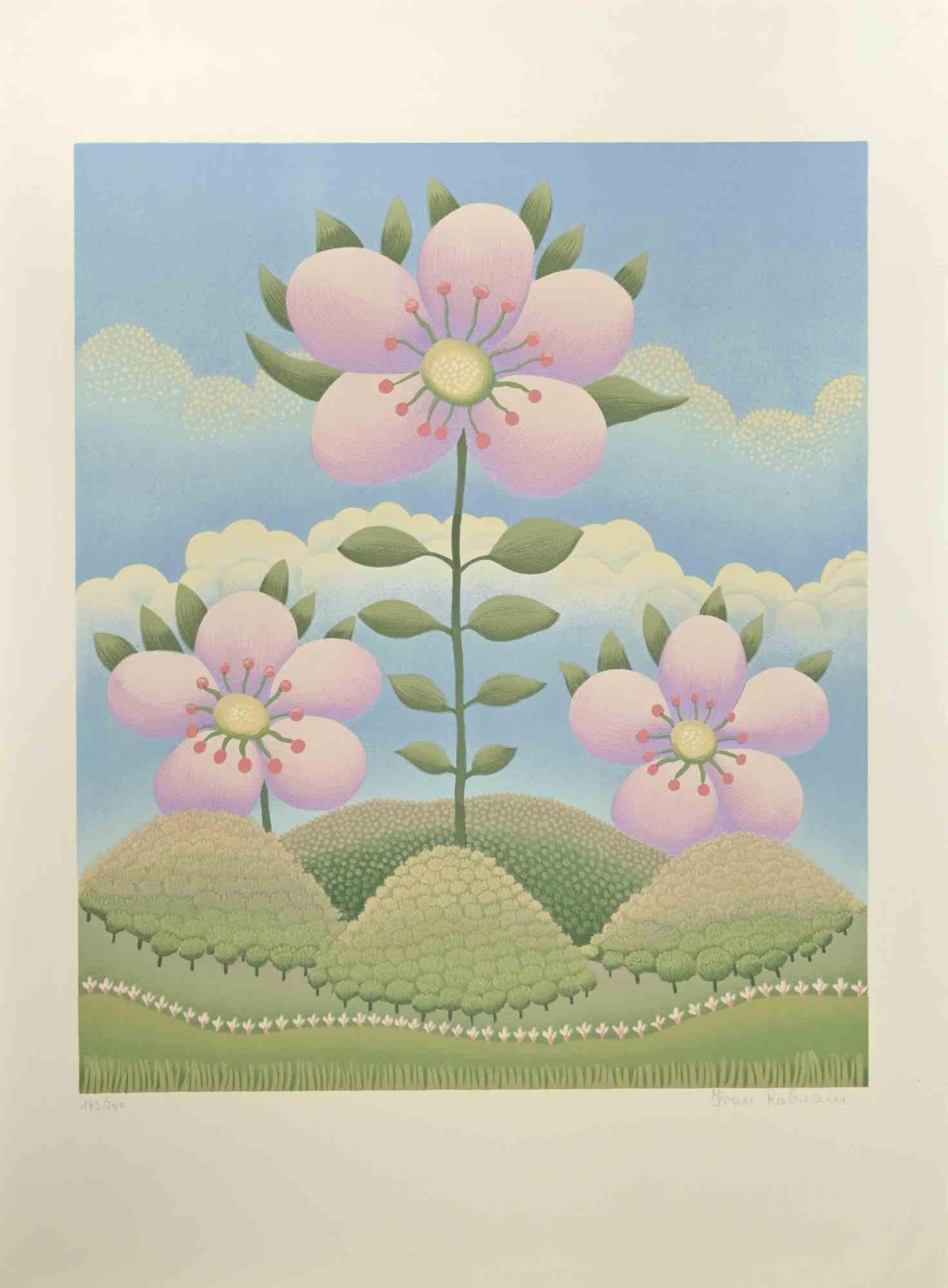 Pink Flowers - Lithograph by Ivan Rabuzin - 1980s