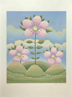 Pink Flowers - Lithograph by Ivan Rabuzin - 1980s