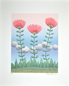 Pink Flowers - Original Screen Print by Ivan Rabuzin - 1990s