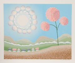«Flor alta rosa y sol», serigrafía de arte popular floral firmada por Iván Rabuzin