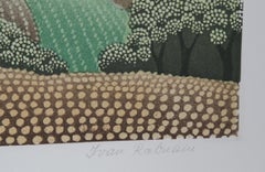 «Pueblo y nubes moteadas», serigrafía de arte popular floral firmada por Iván Rabuzin