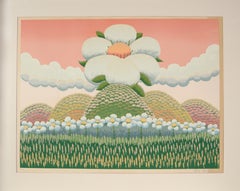 White Flowers on Pink Sky - Limited Edition Naive Serigraph