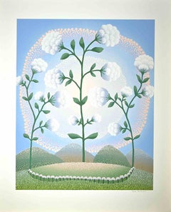 White Flowers - Original Screen Print by Ivan Rabuzin - 1990s