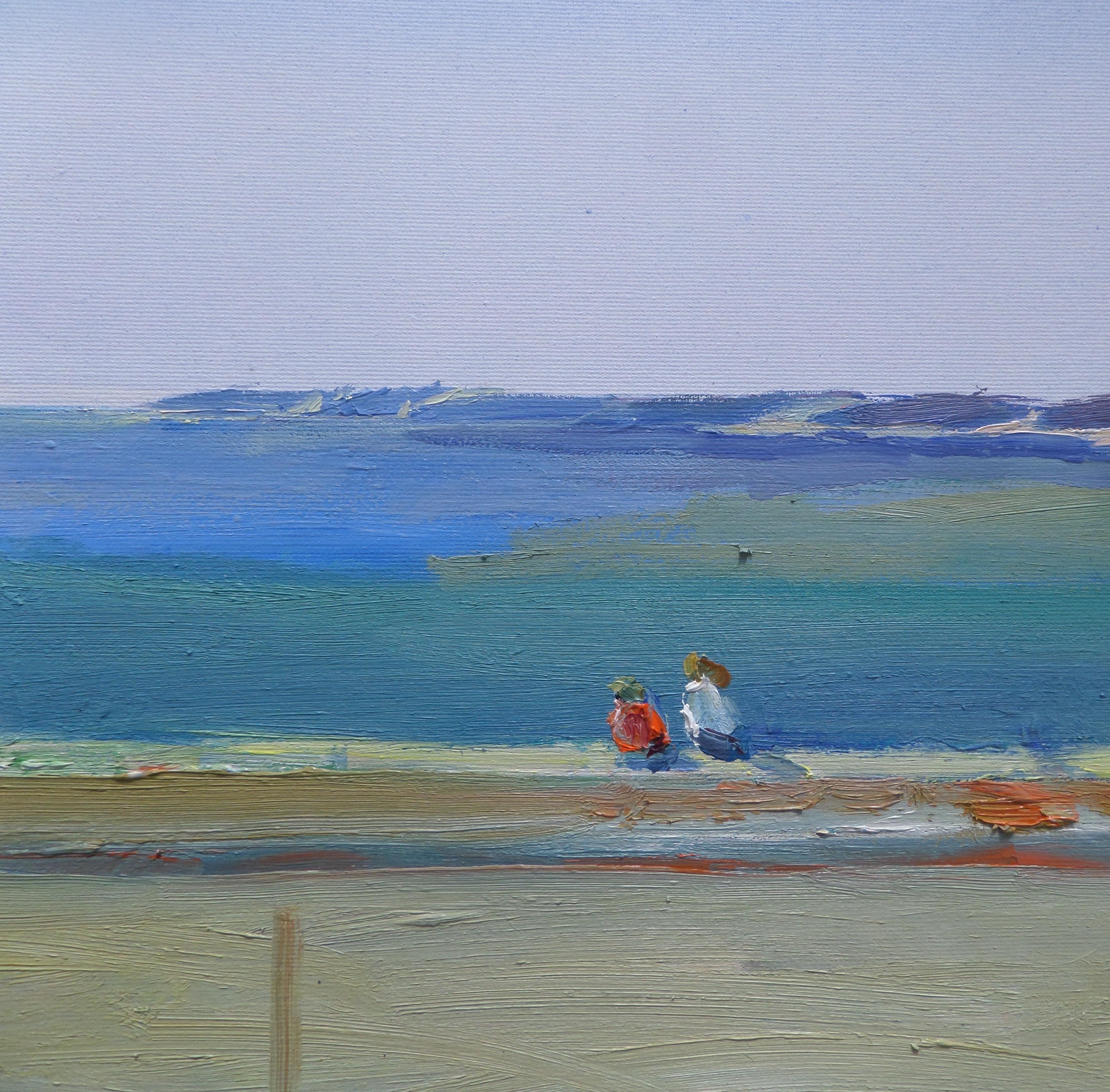 A Morning By the Sea - Landschaft Ölgemälde Farben Blau Weiß Grau Gelb  – Painting von Ivan Roussev