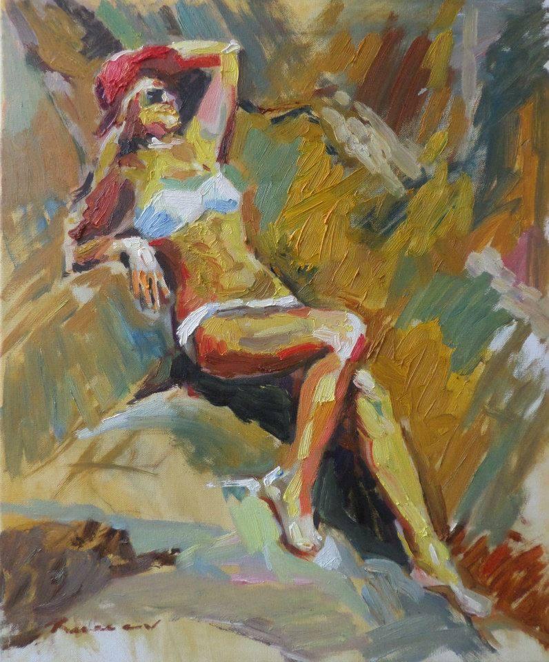 Ivan Roussev Figurative Painting - At The Sea In Summer