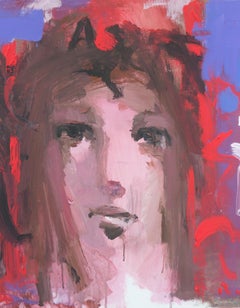 Coral Color - Portrait Oil Painting Colors Red Blue White Pale Brown Lilac