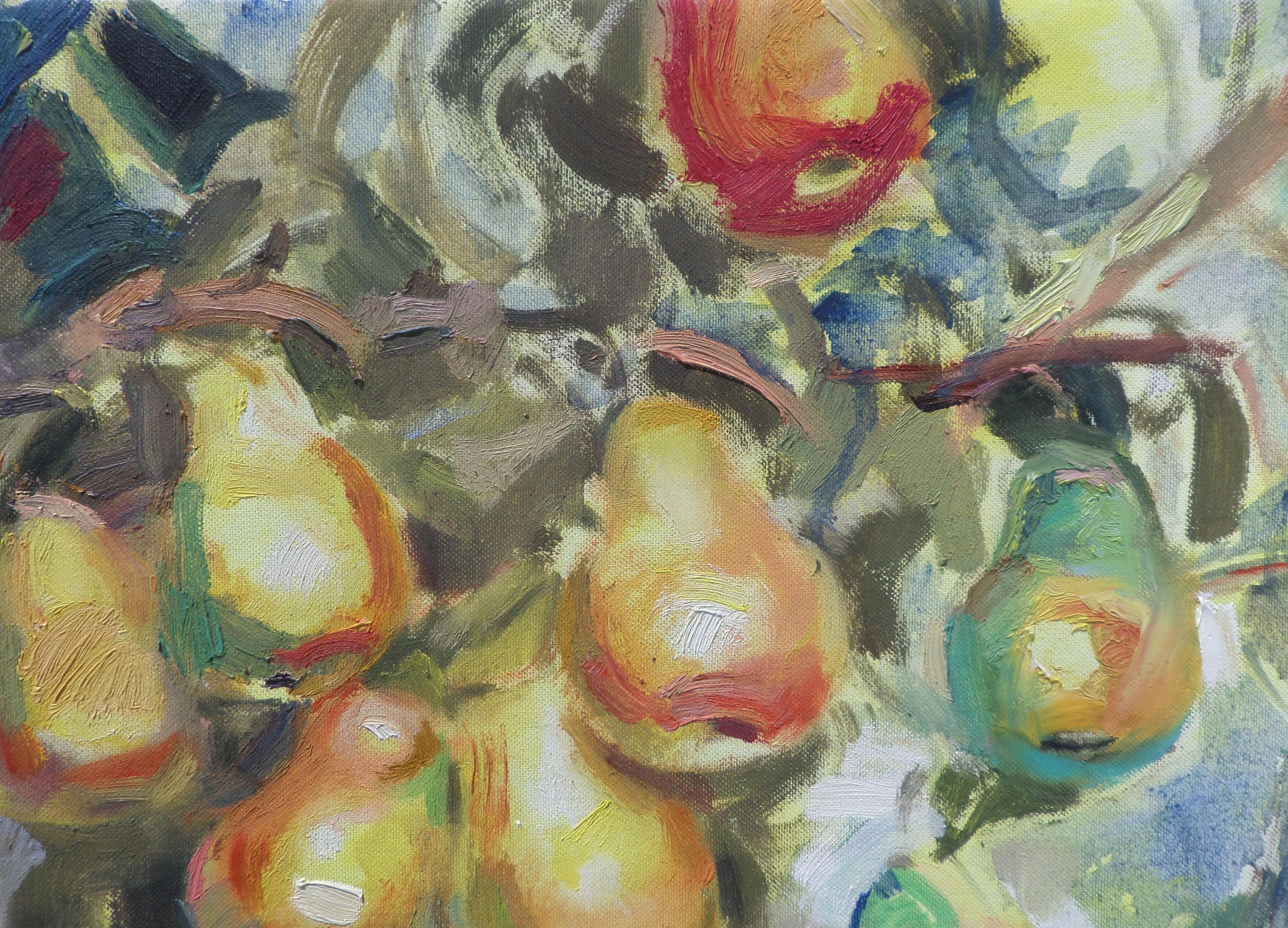 Frutti della natura - Natura morta dipinta ad olio Giallo Verde Marrone Grigio Blu - Painting Impressionismo di Ivan Roussev