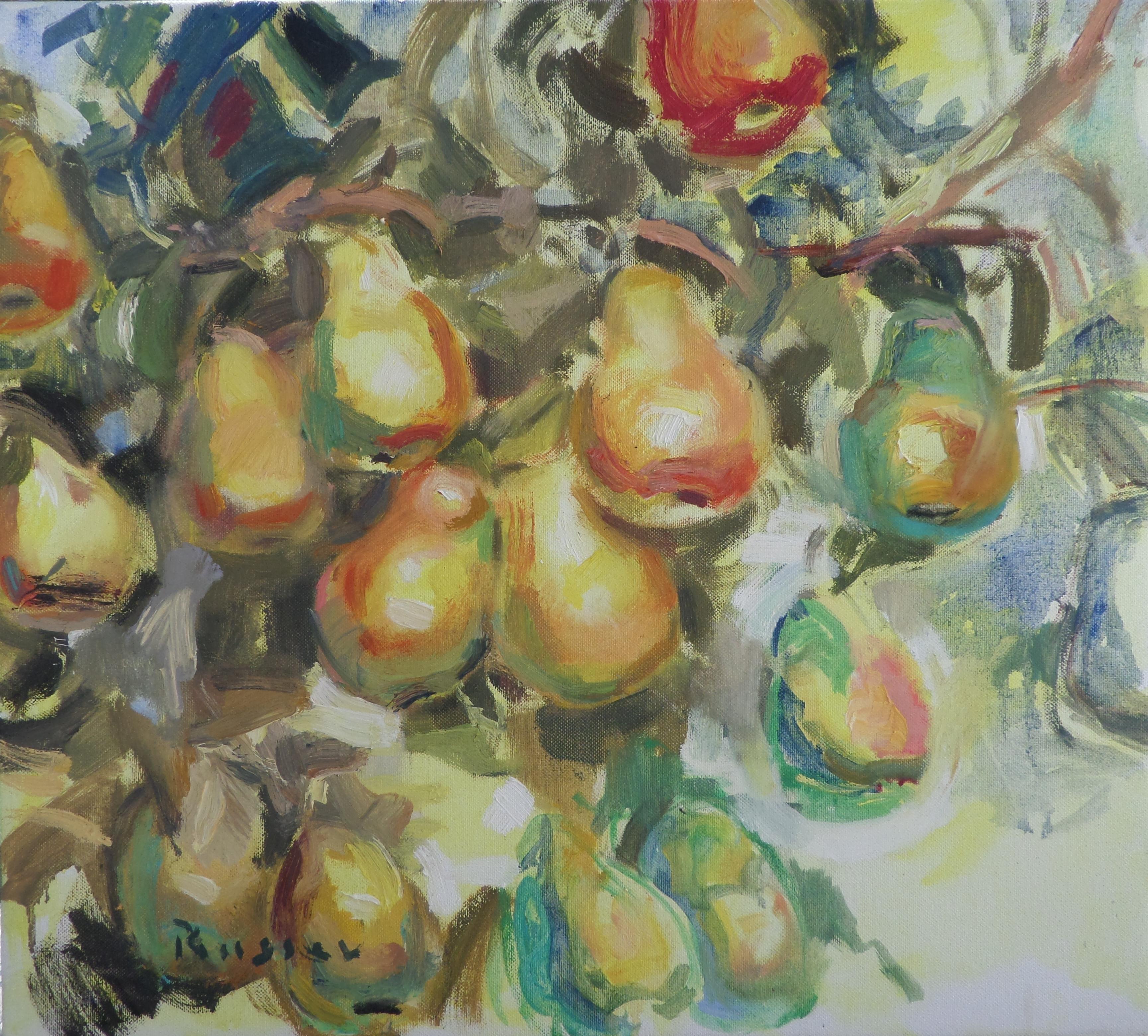 Fruits Of The Nature - Still Life Oil Painting Yellow Green Brown Grey Blue
