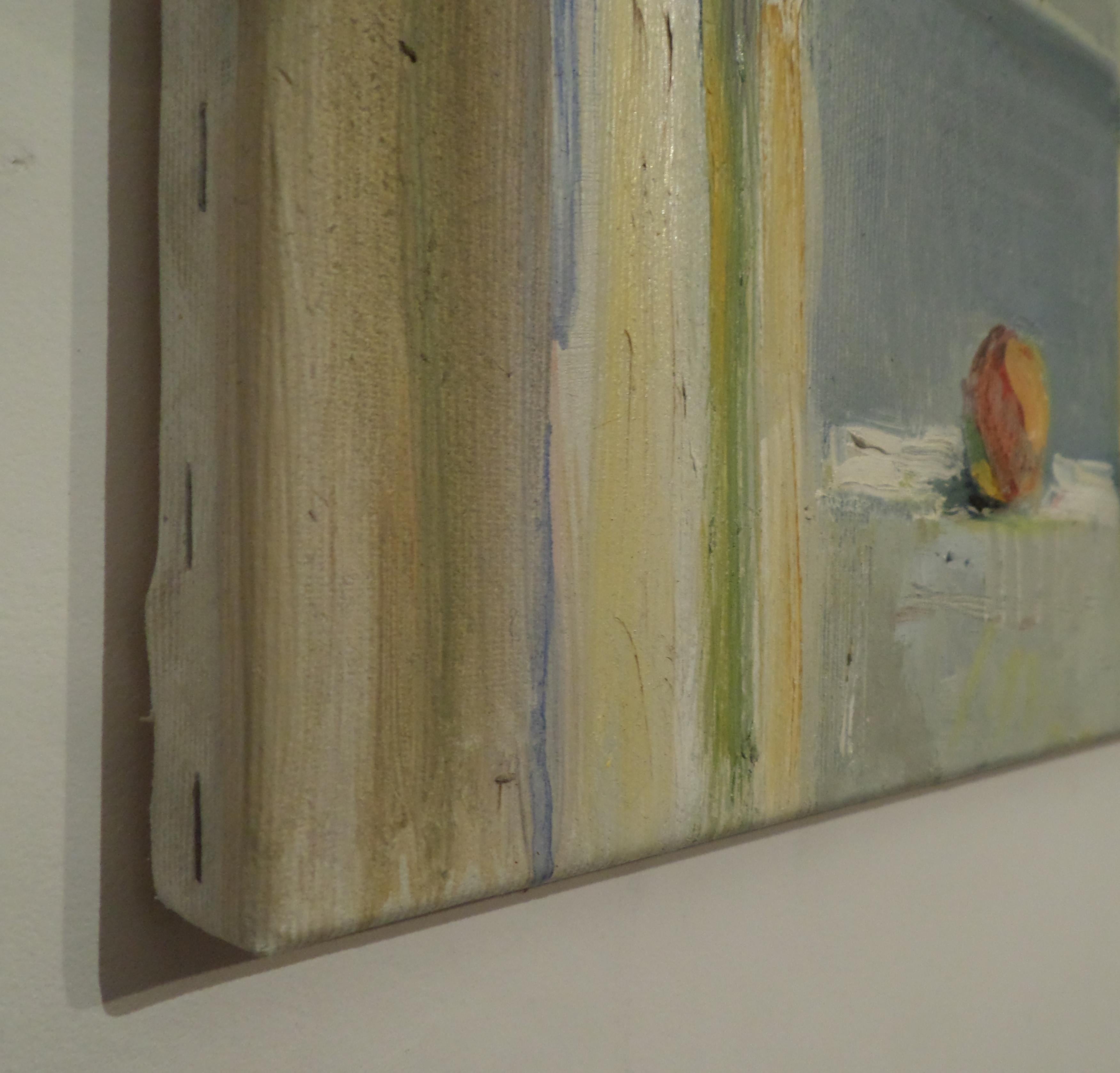 Estate calda - Pittura a olio con colori nudi Blu Giallo Marrone Grigio in vendita 6