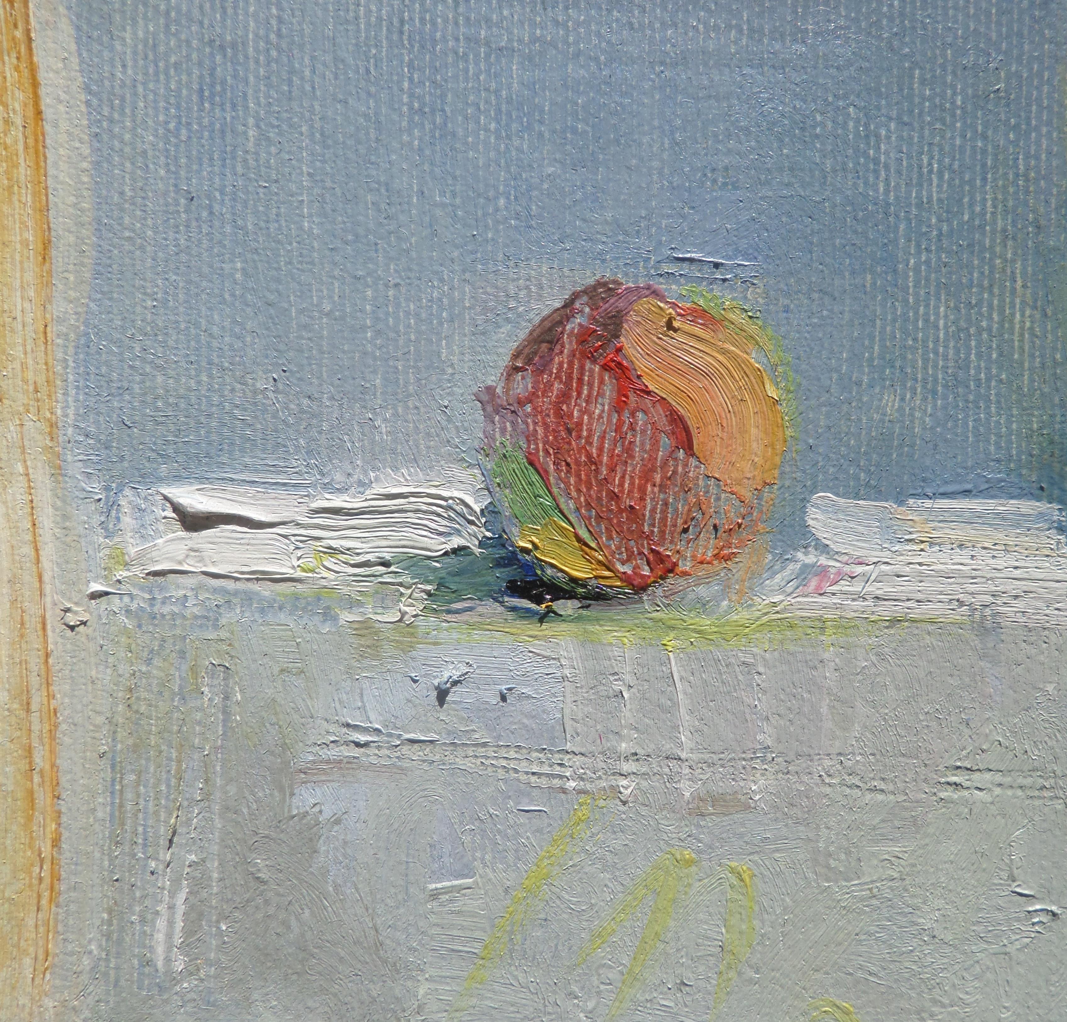 Estate calda - Pittura a olio con colori nudi Blu Giallo Marrone Grigio in vendita 1