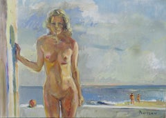 Hot Summer - Nude Oil Painting Colors Blue Yellow Brown Grey 