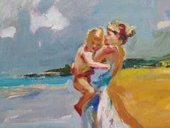 Mutter - Ölgemälde Farben Blau Weiß Grau Gelb Blass Braun