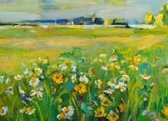 Spring Touch - Oil Painting Colors Blue White Grey Green Pale Brown