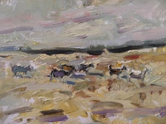 Summer In Cyprus  - Landscape Painting Canvas Oil Grey Yellow Black Brown