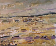 Summer In Cyprus  - Landscape Painting Canvas Oil Grey Yellow Black Brown