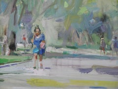 The Sea Garden - Landscape Oil Painting Colors Green Grey Blue White Yellow