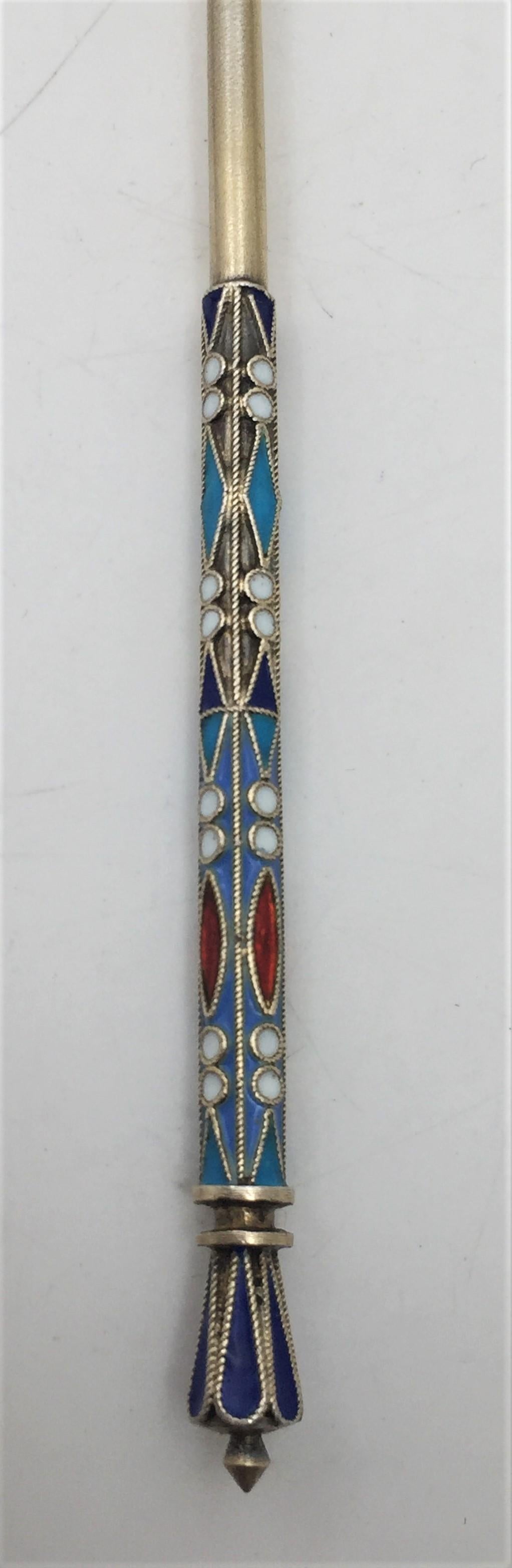 20th Century Ivan Saltykov Set of 12 Gilt Russian Silver and Enamel Spoons in Faberge Style